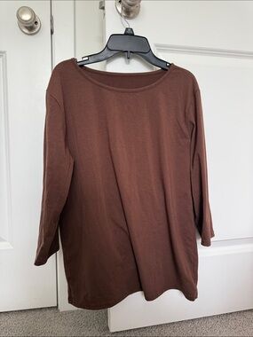SHEIN Chocolate Brown Long Sleeve Crewneck Top